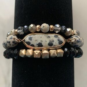 1728 Gold and Black Layered Bracelet Set with Dalmatian Jasper